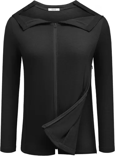 Miniatura 7 de Deyeek Camisas de mastectomía con bolsillos de drenaje, para después de la cirugía de hombro, tops para mujer de quimioterapia de manga larga