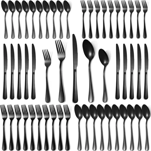 Miniatura 12 de Juego de cubiertos negros de 20 piezas para 4, juego de cubiertos de acero inoxidable de grado alimenticio, incluye tenedor/cuchillo/cuchara, juego