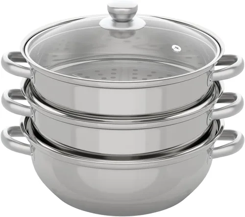 Miniatura 10 de Olla de vapor para cocinar de acero inoxidable de 10.2 pulgadas, olla de vapor de 5 niveles con tapa, utensilios de cocina multiusos para cocinar