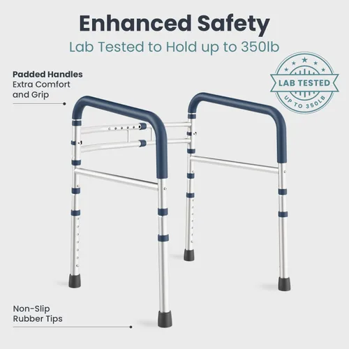 Miniatura 4 de PELEGON Barras de seguridad para inodoro (159 kg) - Bastidor y rieles de seguridad para inodoro ajustables, pasamanos de seguridad para inodoro