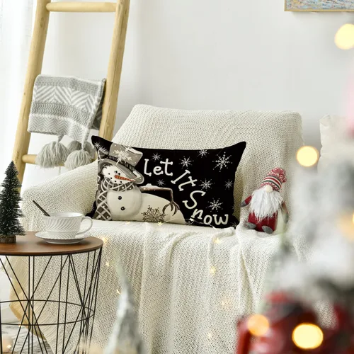 Miniatura 4 de AVOIN colorlife Funda de almohada de Navidad de invierno, diseño de lunares, muñeco de nieve I Smell, color negro nieve, 12 x 20 pulgadas
