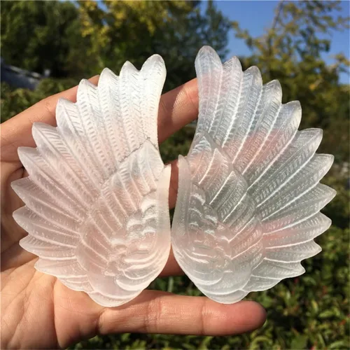 Miniatura 5 de Selenita natural, un par de alas con stents dorados, alas de ángel talladas a mano, muestras minerales, decoración del hogar, curación de reiki