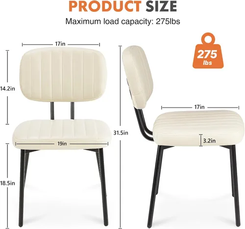 Miniatura 2 de Sweetcrispy Juego de 2 sillas de comedor, tapizadas de mediados de siglo, modernas sillas decorativas de cocina con asiento acolchado de piel