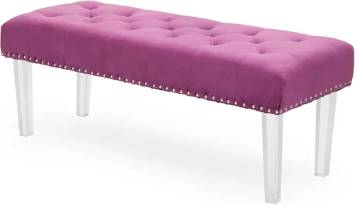 Miniatura 9 de Magshion Banco otomano de terciopelo de 45 pulgadas de longitud con patas de metal, banco de cama auxiliar con patas de metal dorado, banco tapizado