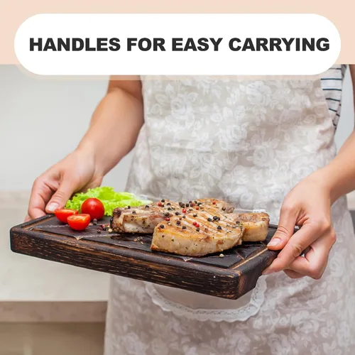 Miniatura 5 de TESLYAR Tabla de madera para carne, tabla de cortar y plato para servir barbacoa, tabla de embutidos de madera maciza y plato para servir carne