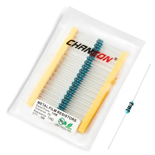 Miniatura 64 de Chanzon - 100 resistencias de película metálica 1/2 W (0.5 W) 10 Ω ohmios ±1% de tolerancia 10R MF, resistencias de agujero pasante con limitación