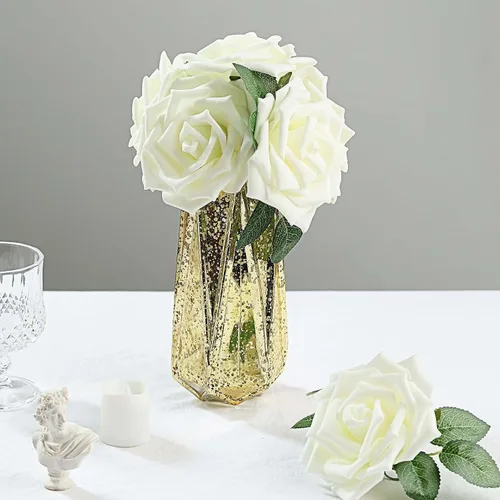 Miniatura 12 de Efavormart - 24 rosas de espuma artificial de 5 pulgadas con tallo y hojas para bodas, fiestas, hogar, eventos, boda, aniversario, fiesta, color oro