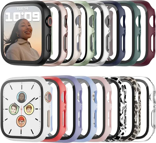 Paquete de 16 fundas rígidas de PC para Apple Watch de 38 mm Series 3 2 con protector de pantalla de vidrio templado, cubierta protectora