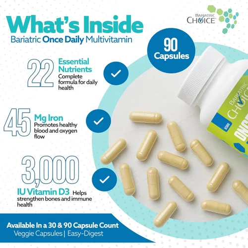 Miniatura 3 de Bariatric Choice Multivitamínico bariátrico una vez al día con 45 mg de hierro, cápsula fácil de tragar, vitamina para pacientes de cirugía