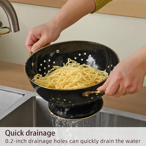 Miniatura 3 de Juego de 2 coladores de metal, 3,3 L con recubrimiento en polvo, base de anillo sólido autodrenante, colador grande de metal para cocina, pasta