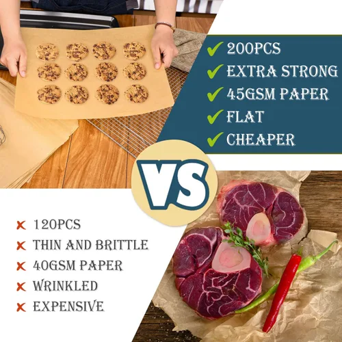 Miniatura 4 de Hiware 200 piezas de hojas de papel pergamino para hornear de 9x13 pulgadas, papel pergamino antiadherente precortado para hornear, cocinar, asar a