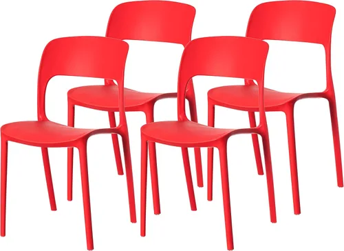 Miniatura 13 de Fabulaxe Silla de comedor moderna de plástico para exteriores con respaldo curvado abierto, juego de 2 unidades Juego de 2 rojo