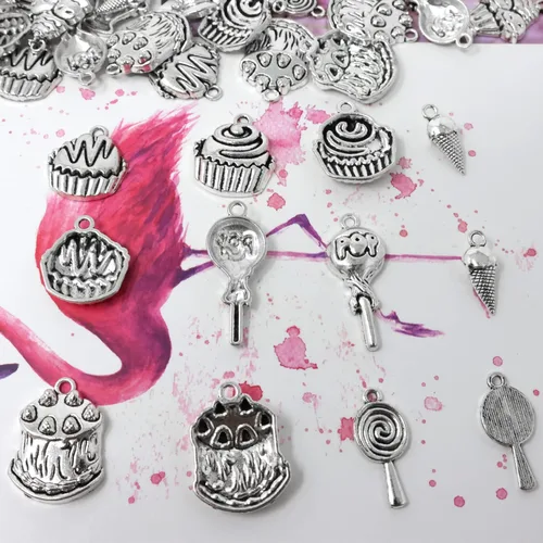 Miniatura 4 de Honbay 70 dijes de aleación para tartas, piruletas, helados, magdalenas, alimentos, colgantes para aretes, pulseras, collares, joyería (7 estilos)
