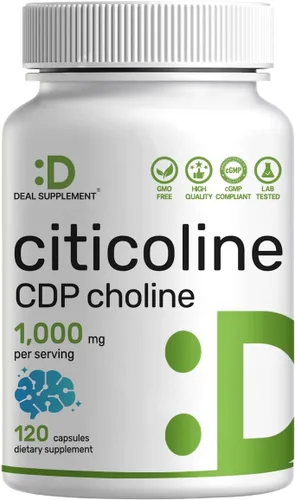 Citicolina CDP Colina, 1,000mg por porción, 120 cápsulas – Suplementos de colina de fuerza extra – Propiedades de vitamina B nootrópica – Promueve
