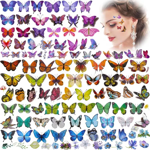PAGOW 40 hojas (alrededor de 250 unidades) tatuajes de mariposa autoadhesivos para adultos y niños y mujeres, calcomanías temporales impermeables de