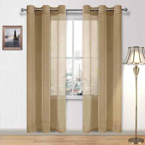 Miniatura 128 de DWCN Cortinas traslúcidas color verde frijol para sala de estar y dormitorio - Cortinas voile con aspecto de lino sintético con ojales en la parte