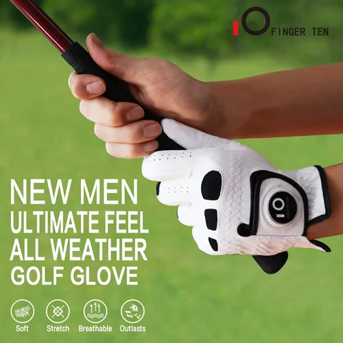 Miniatura 7 de FINGER TEN Guantes de golf para hombre con marcador de pelota, para mano izquierda y derecha, paquete de 2, Weathersof Grip suave y cómodo, talla S