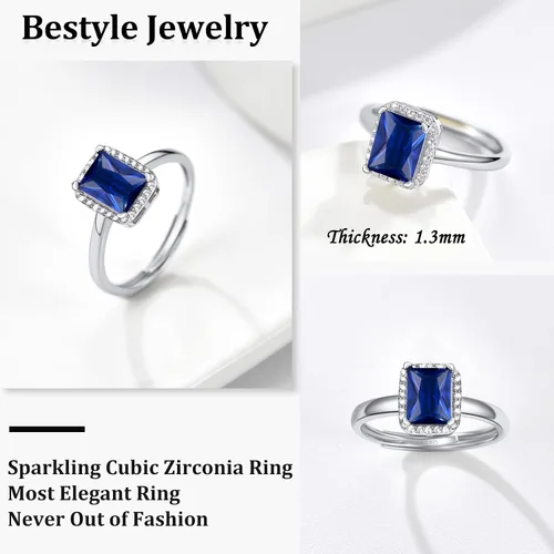 Miniatura 2 de 925 Sterling Silver Birthstone Rings for Women Girls with Clear 2ct HeartRoundTeardropSquare Crystal, Solitaire Diamond Halo Open Bands Cubic