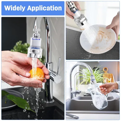 Miniatura 8 de Paquete de 3 grifos de filtro de agua para fregadero, filtro giratorio de 360° para fregadero de baño y cocina, 3 modos de filtro de grifo de baño