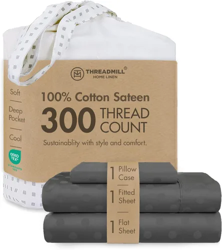 Miniatura 71 de Threadmill Sábanas 100% Algodón para Cama Tamaño King Juego de Sábanas de 4 Piezas para Cama King Suave, Transpirable y Ligero Satén de Damasco