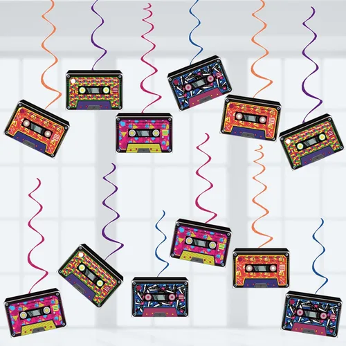 Decoraciones de fiesta de los años 80, estilo retro de los años 80, hip hop, música, fiestas, espirales colgantes, montados y listos para usar,