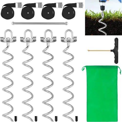 Miniatura 9 de MIXXIDEA Anclajes de Suelo de 17.5 Pulgadas con Tornillo, Kit de Anclajes de Tierra en Espiral de Metal, Estaca en Espiral de Anillo Plegable