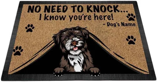 Felpudo personalizado Peeking Dog Havanese No Need to Knock I Konw You're Here 23.6 x 15.7 pulgadas Habanés
