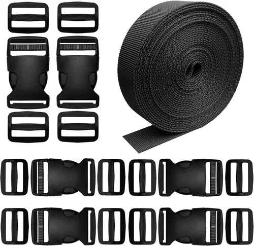 Miniatura 11 de Hebillas para correas de 1 pulgada, paquete de 6 unidades de clip de hebilla de plástico de liberación lateral rápida + clip deslizante de triple