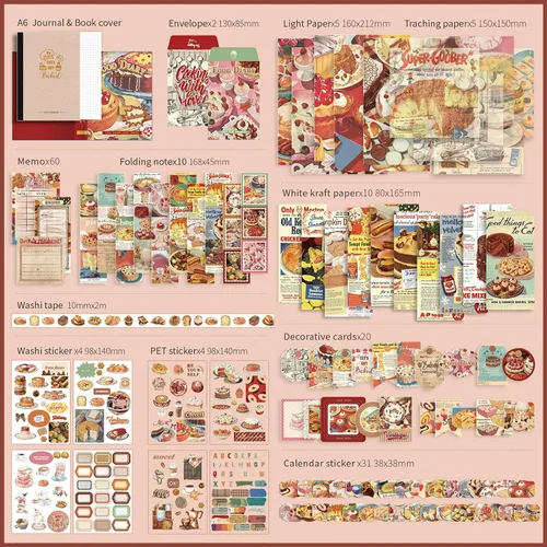 Miniatura 2 de Draupnir Kit de álbum de recortes estético vintage, kit de diario basura con suministros de diario/álbum de recortes, papelería, cuaderno