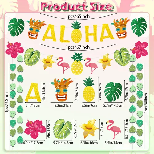 Miniatura 6 de Decoraciones de fiesta hawaiana Aloha – Cartel dorado brillante Aloha para suministros de fiesta temática de Luau tropical de Hawaii