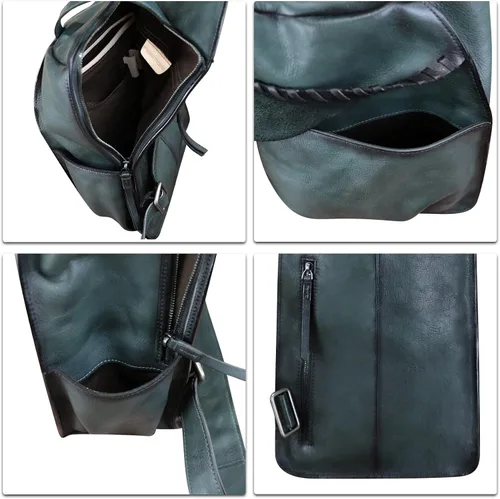 Miniatura 7 de Genuine Leather Sling Bag for Men Handmade Retro Crossbody Backpack Purse Hiking Daypack Chest Shoulder Fanny Pack