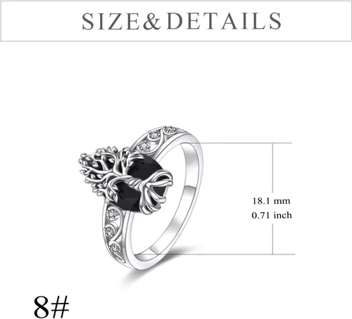 Miniatura 2 de YFN Anillo de turmalina negra de plata de ley, anillos de cristal negro, joyería curativa, protección espiritual, regalos para mujeres y niñas