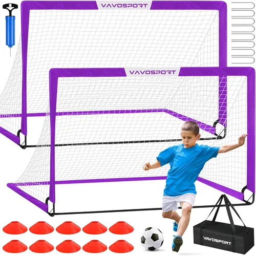 Miniatura 12 de VAVOSPORT Portería de fútbol, 2 porterías de fútbol para niños de 6 x 4 pies para patio trasero, red de fútbol portátil desplegable, equipo de Negro