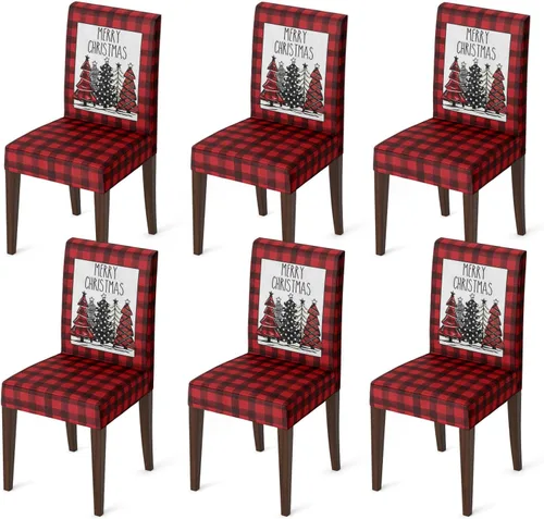 Miniatura 8 de Horaldaily 4 fundas para sillas de comedor de Navidad, diseño de árboles de búfalo negro, elástico, extraíble, lavable, protector de silla