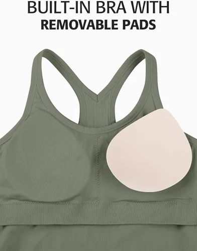 Miniatura 49 de ATTRACO Camiseta corta acanalada de entrenamiento para mujer con brasier integrado para yoga, espalda cruzada, ajuste ajustado