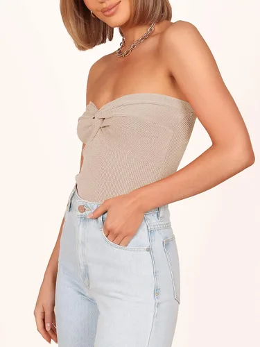 Miniatura 4 de ANRABESS Camiseta sin tirantes para mujer, sexy, de punto acanalado, nudo torcido, bandeau, sin mangas, corsé Y2K
