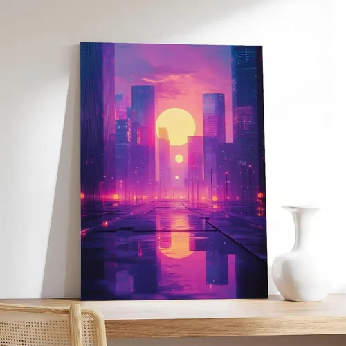 Miniatura 7 de Synthwave Aesthetic Wall Print – Vaporwave Inspired Urban Art, Purple & Orange Neon Poster for Modern Home Decor Poster Print Decorative Painting