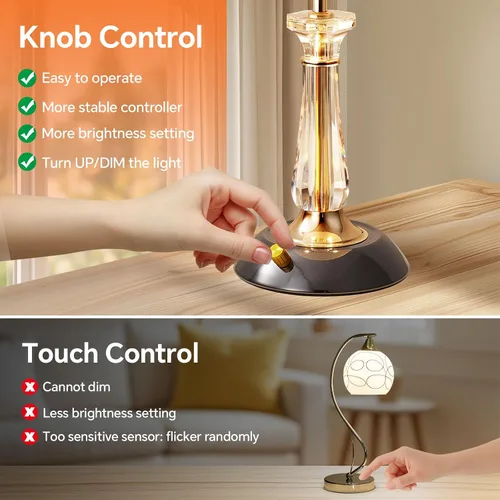Miniatura 3 de Lámpara de mesa de cristal, lámpara de noche regulable con interruptor de encendido/apagado, modernas lámparas de vidrio para mesitas de noche