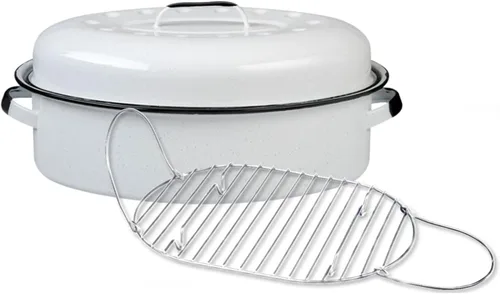 Miniatura 13 de Granite Ware Asador ovalado de 13 pulgadas con tapa. Diseño de acero esmaltado para acomodar hasta 7 libras de aves de corral/asado. Resiste hasta