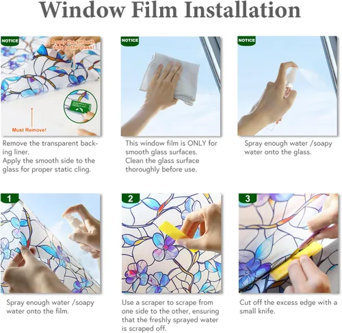 Miniatura 9 de SOMWISE Película de privacidad para ventana de vidrio esmerilado con herramientas, bloqueo de calor, anti-UV, antirreflejo, adherencia estática