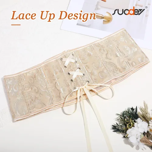 Miniatura 67 de SUOSDEY Cinturón de corsé de jacquard para mujer, corsé pirata steampunk renacentista con cordones y cordones