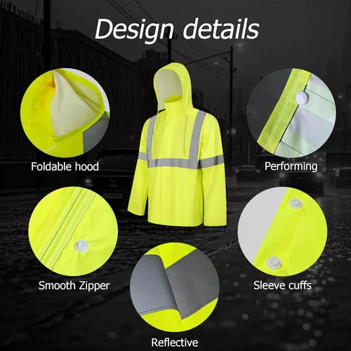 Miniatura 4 de Abrigo de lluvia de alta visibilidad, traje de lluvia de alta visibilidad para hombres, chaqueta impermeable con capucha, equipo de lluvia ligero