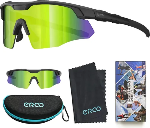 Miniatura 5 de Gafas de sol de béisbol pequeñas envolventes para jóvenes, niños y mujeres, para correr, ciclismo, deportes al aire libre S598 Negro/Amarillo Verde