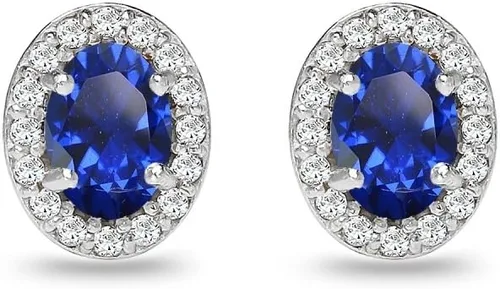 Miniatura 4 de Aretes ovalados de plata de ley auténtica, simulada o sintética con halo para mujer, novias
