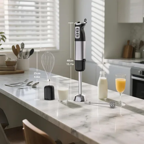 Miniatura 3 de Batidora de inmersión de mano, 1000 W de acero inoxidable, batidora de palo, mezclador con cable de 2 velocidades, incluye batidor, espumador