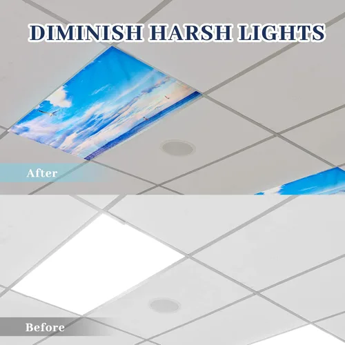 Miniatura 3 de Hortsun Paquete de 4 cubiertas de luz fluorescente 4 x 2 pies, cubierta de luz magnética para techo suspendido, filtros de luz fluorescente