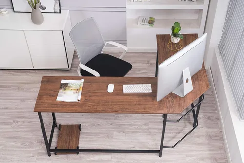 Miniatura 8 de ivinta Escritorio para computadora en forma de L, escritorio de esquina moderno para espacio pequeño, sala de estar, dormitorio, 7121 (marrón)