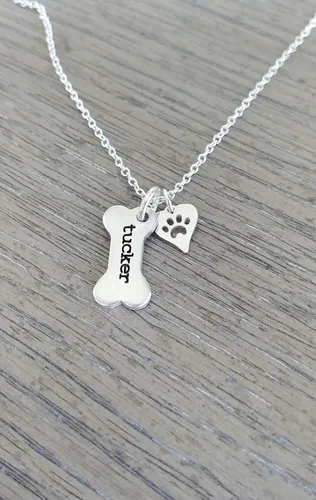 Miniatura 7 de Collar Conmemorativo Personalizado de Hueso de Perro con Dije de Huella de Pata de Plata Esterlina 925 - Collar Conmemorativo con Nombres