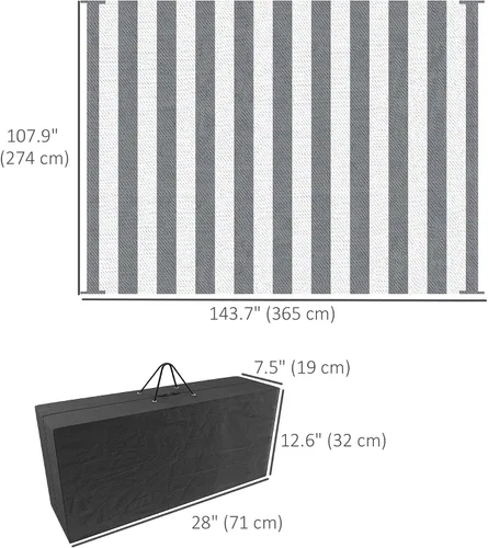 Miniatura 3 de Outsunny Alfombra reversible para exteriores, 9 x 12 pies, impermeable, alfombra de paja de plástico, alfombra portátil para camping, alfombra