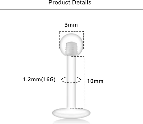 Miniatura 2 de Lcolyoli Aretes transparentes de 16G 18G para deportes, retenedores de piercing transparente, aretes de cartílago, aretes de plástico Bioflex labio